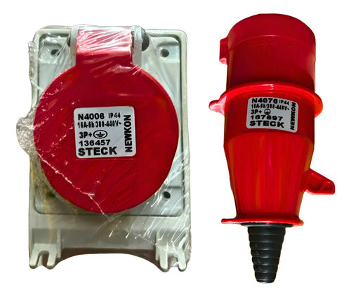Kit Tomada N4006 + Plug N4076 16a 3p+t 380/440v Vm Steck Vermelho