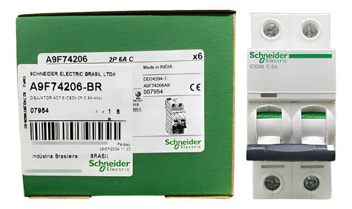 Disjuntor Acti9 Ic60n 2p 6a Curva C A9f74206 Schneider