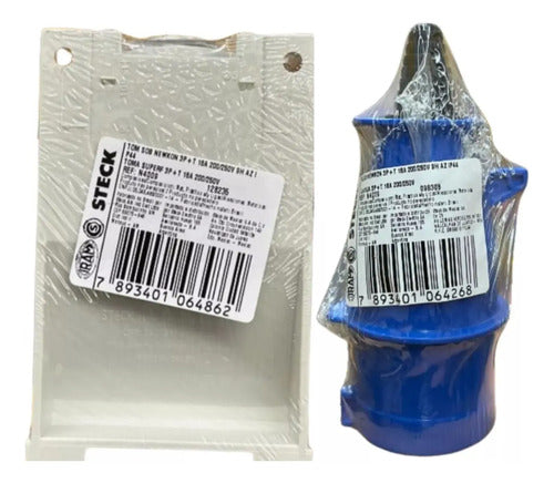 Kit Tomada N4009 + Plug N4079 16a 3p+t 220/240v Azul Steck Azul
