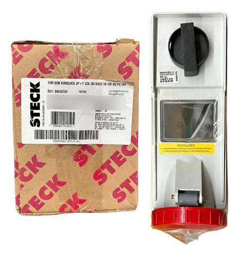 Tomada Sobreposição Surelock Ss4203b2 3p+t 3h 32a Vm Steck Vermelho