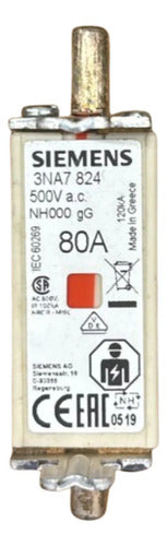Kit Com 2: Fusível Nh000 Retardado 80a 500v 3na7824 Siemens 500v