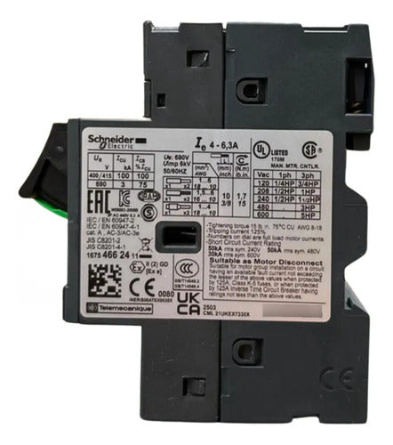 Disjuntor Motor Termomagnético Gv2me10 4-6.3a Schneider 690v 50-60hz