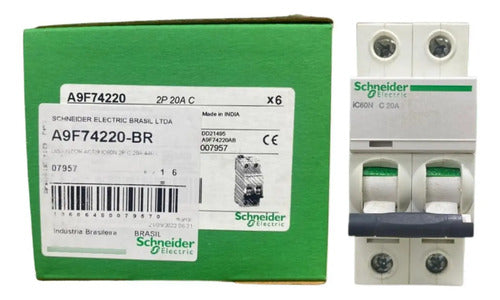 Disjuntor Acti9 Ic60n 2p 20a Curva C A9f74220 Schneider