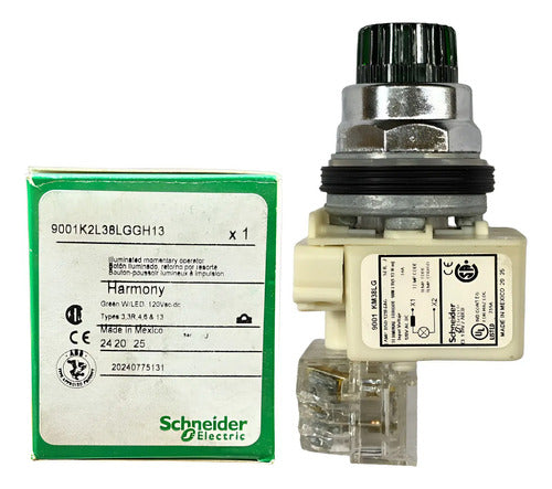 Botão 30mm Metálico 1naf Verde 9001k2l38lggh13 Schneider Verde -