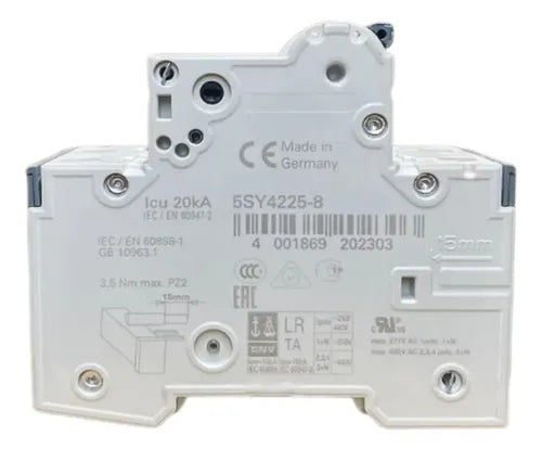 Disjuntor 5sy4225-8 400v 10ka 25a 2p Curva D Siemens