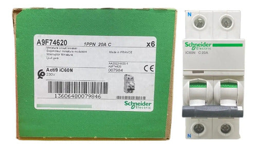 Disjuntor Acti9 Ic60n 1p+n 20a Curva C A9f74620 Schneider