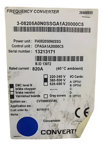 Inversor 3-08205a0n0ssga1a20000c5 820a 380/500v GE 380/500v