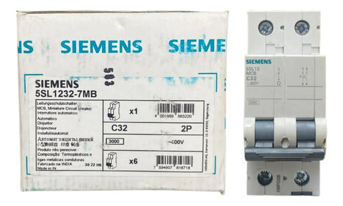 Disjuntor Bipolar 32a Curva C 5sl1232-7mb Siemens