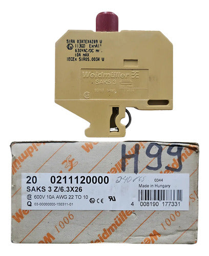 Kit Com 4: Terminal 0211120000 Saks 3 Z/6.3x26 Weidmuller