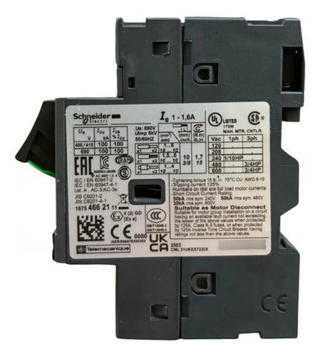 Disjuntor Motor Termomagnético 1-1,6a Gv2me06 Schneider (nv) 690v 50/60hz