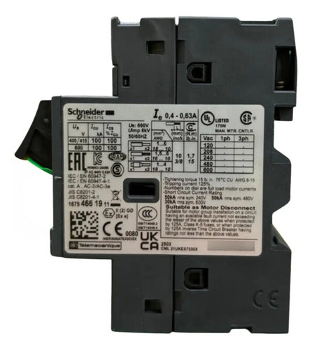 Disjuntor Termomagnético 0,40-0,63a Gv2me04 Schneider (novo) 690v 50/60hz