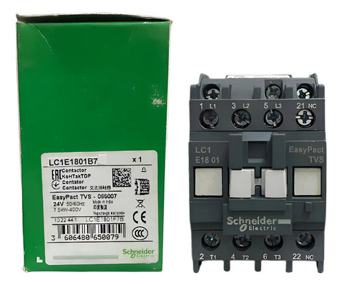 Contator Tripolar 18a 1nf 24vca 50/60hz Lc1e1801b7 Schneider 24v