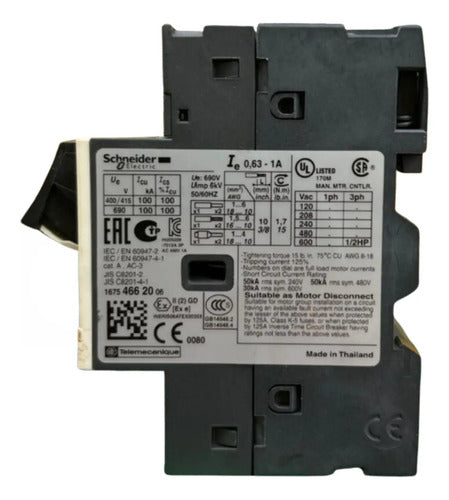 Disjuntor Motor Termomagnético Gv2me05 0,63/1a Schneider 690v 50/60hz