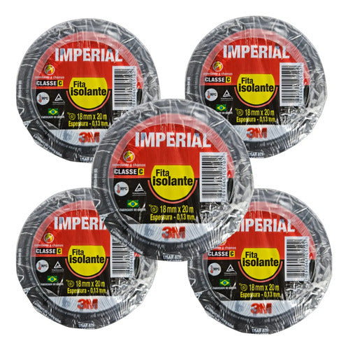 Fita Isolante Imperial 3m 18mmx20m Preta Kit Com 05 Peças Preto Fita Isolante Imperial 3m