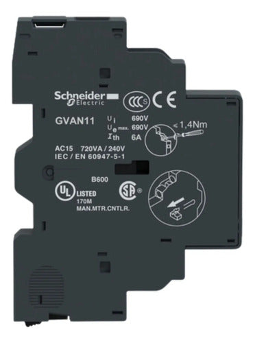 Bloco De Contato Auxiliar 1 Na + 1 Nf Gvan11 Schneider 48 ... 690 V Ca E 24...240 V Cc