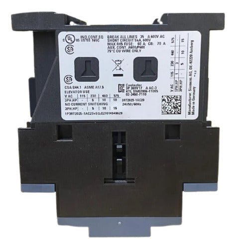 Contator 3rt2025-1ac20 17a Tripolar 24 Vac Siemens 1na+1nf 24vca