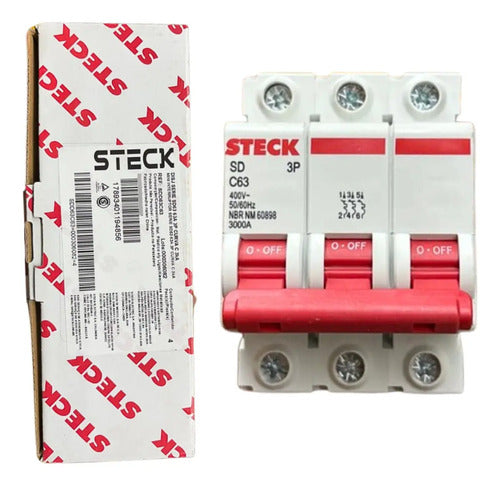 Disjuntor Tripolar Sdd63c63 63a Curva C 3ka Steck