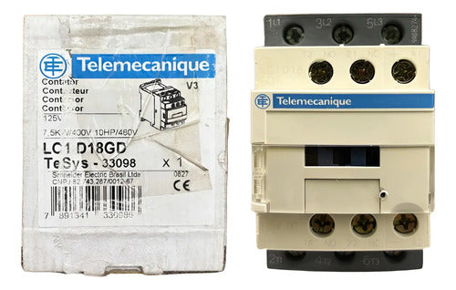 Contator Tesys 3p 18a 125vcc 1na+1nf Lc1d18gd Telemecanique 127v