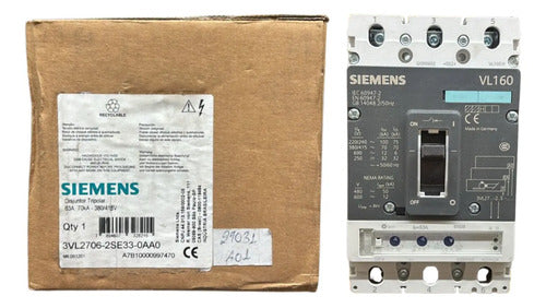 Disjuntor Tripolar 63a 3vl2706-2se33-0aa0 Siemens