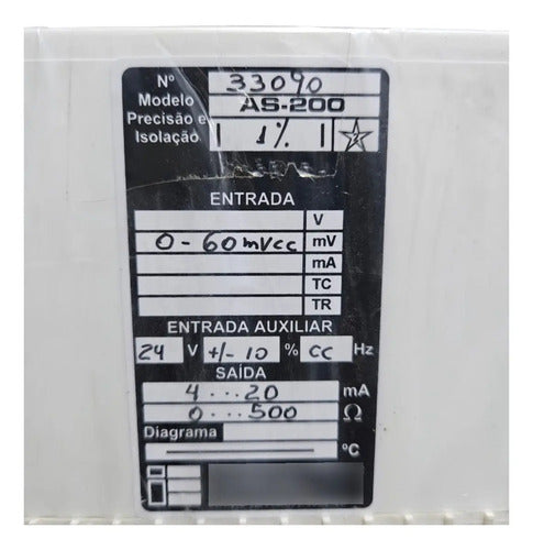Conversor De Sinal As-200 Ent 0-60mvcc Ent Aux 24vcc Engro  Bege Não Foi Informado