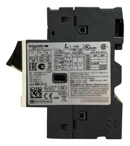 Disjuntor Motor Termomagnético 1-1,6a Gv2me06 Schneider 690v 50/60hz