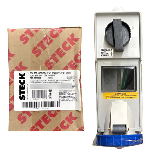 Tomada Sob Surelock Ss3206b 2p+t 32a 200/250v 6h Azul Steck Azul