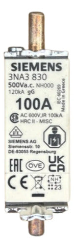 Kit Com 5: Fusível Nh000 Retardado 100a 500v 3na3830 Siemens 500v