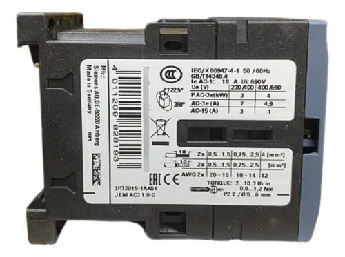 Contator 3rt2015-1ak61 7a 1na 110v 120v 50hz 60hz Siemens 110/120v