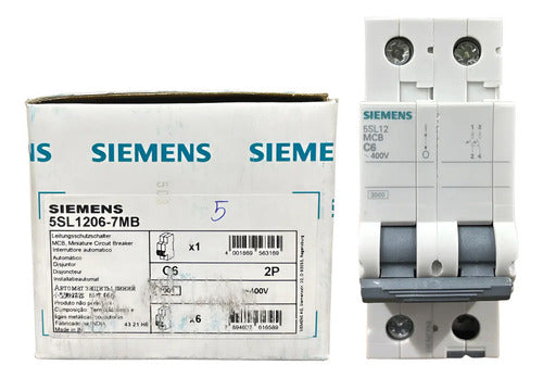 Disjuntor 2p 6a Curva C 5sl1206-7mb Siemens