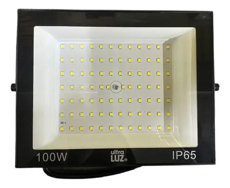 Kit 2 Refletores Led Branco Ultra 100w Ultraluz Bivolt 6500k 110v - 220v Preto Branco