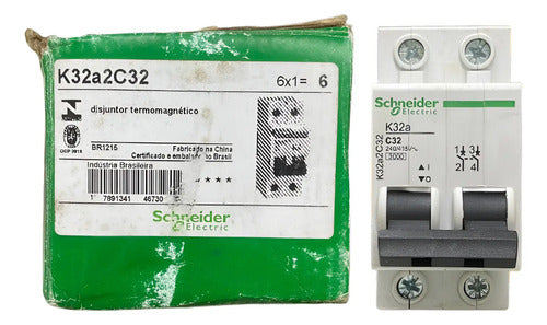 Kit Com 2 Peças: Disjuntor 2p 32a K32a2c32 Schneider