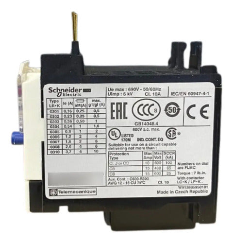 Rele Termico Classe 10 1.82.6a 1na+1nf Lr2k0308 Schneider  690v