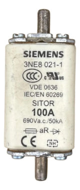 Elemento Fusível Sitor 3ne8021-1 100a Siemens 690v