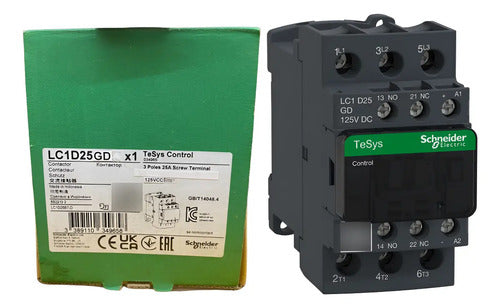 Contator Tesys 3p 25a Ac-3 125vcc 1na+1nf Lc1d25gd Schneider 127v