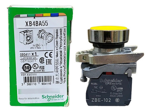 Botão Ø22mm Retorno Por Mola Am + Na+nf Xb4ba55 Schneider Amarelo -