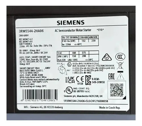 Soft Starter 250a 200-690v 3rw5544-2ha06 Siemens