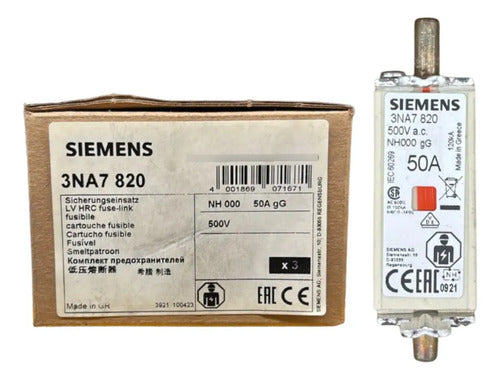 Fusível Nh00 Retardado 50a 500v 3na7820 Siemens 500v