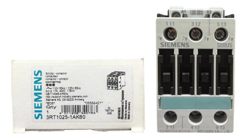 Contator Tripolar 17a 120v 3rt1025-1ak60 Siemens 120v