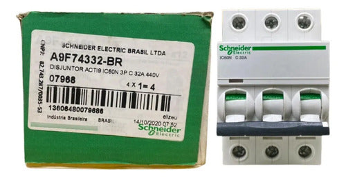 Disjuntor Acti9 Ic60n 3p 32a Curva C A9f74332 Schneider
