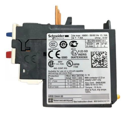 Relé De Sobrecarga Térmica 1-1.6a 1na+1nf Lrd06 Schneider 690v