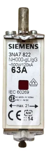 Kit Com 2: Fusível Nh00 Retardado 63a 500v 3na7822  Siemens 500v