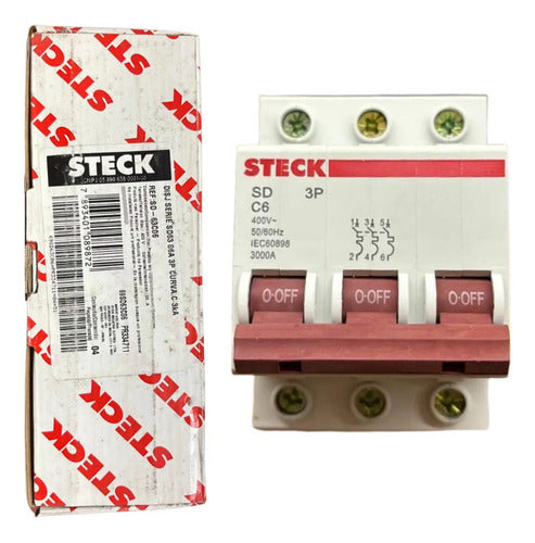Disjuntor Tripolar Sd-63c06 6a Curva C 3ka Steck