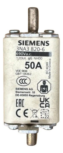 Fusível Nh00 Retardado 50a 500v 3na3820-6 Siemens 500v