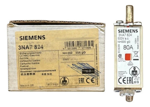 Kit Com 2: Fusível Nh000 Retardado 80a 500v 3na7824 Siemens 500v
