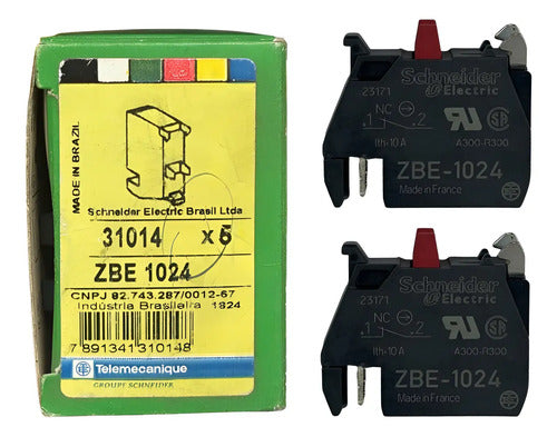 Kit Com 2 Peças: Bloco De Contato 1nf Zbe1024 Schneider Preto C/ Vermelho 1nf