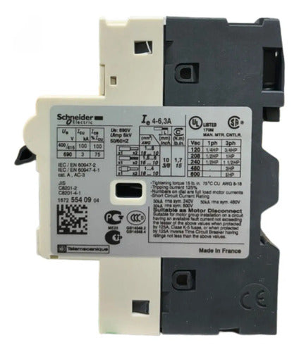 Disjuntor Motor Termomagnético 4-6,3a Gv2rt10 Schneider 690v 50-60 Hz