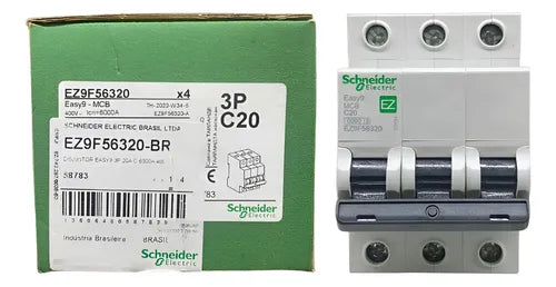 Disjuntor Easy9 3p 20a 6ka 400v Curva C Ez9f56320 Schneider