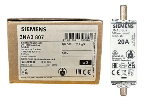 Kit Com 4: Fusível Nh000 Retardado 20a 500v 3na3807 Siemens 500v