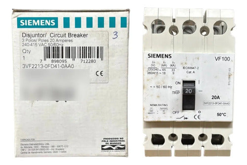 Disjuntor Tripolar 20a 240/415v 3vf2213-0fd41-0aa0 Siemens