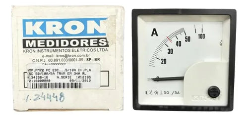Amperimetro Fm72pc 72x72mm 50/100/5a Travamento Em 34a Kron